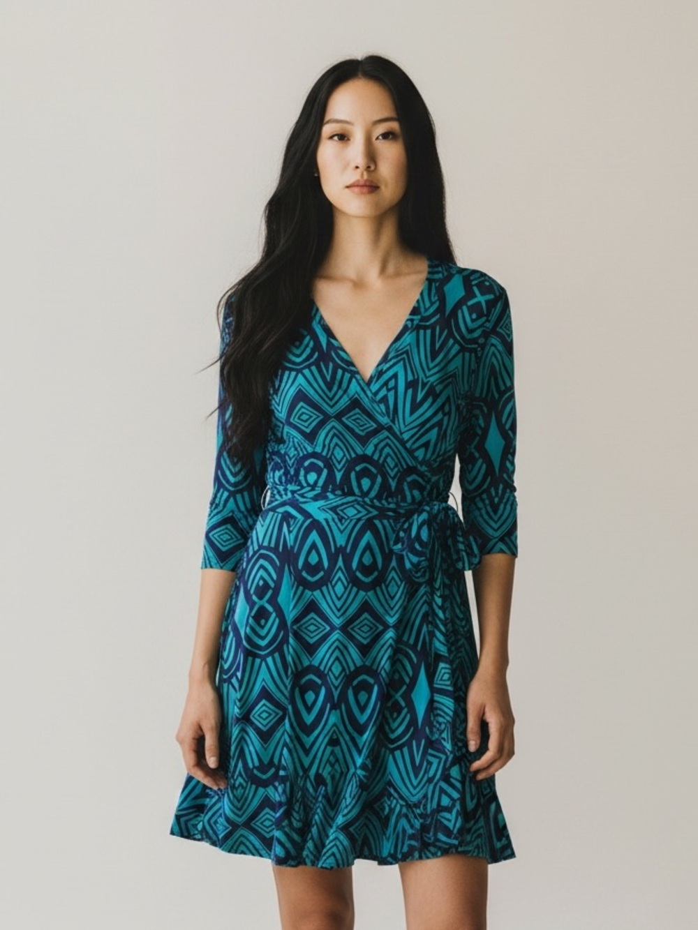JustFab Teal and Black Patterned Jeans